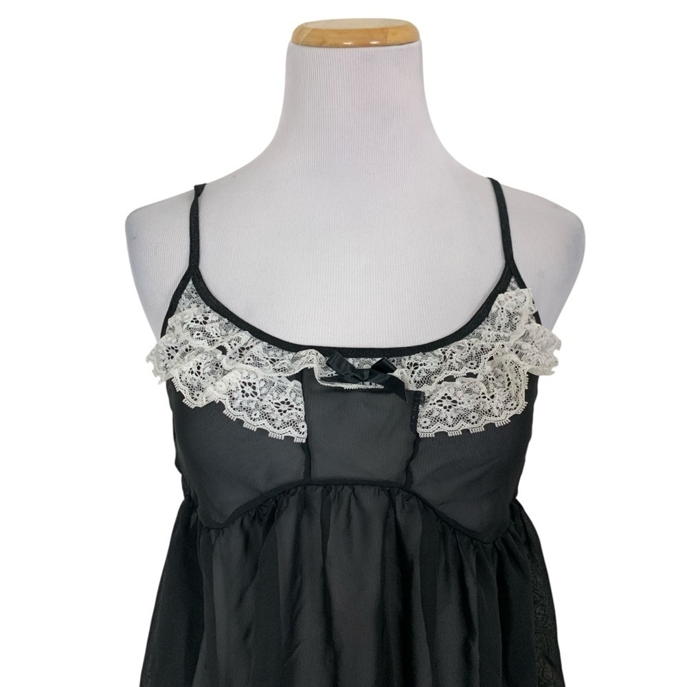 Passion Forever Black Nighty Size Medium French Maid Inspired Bows Coquette